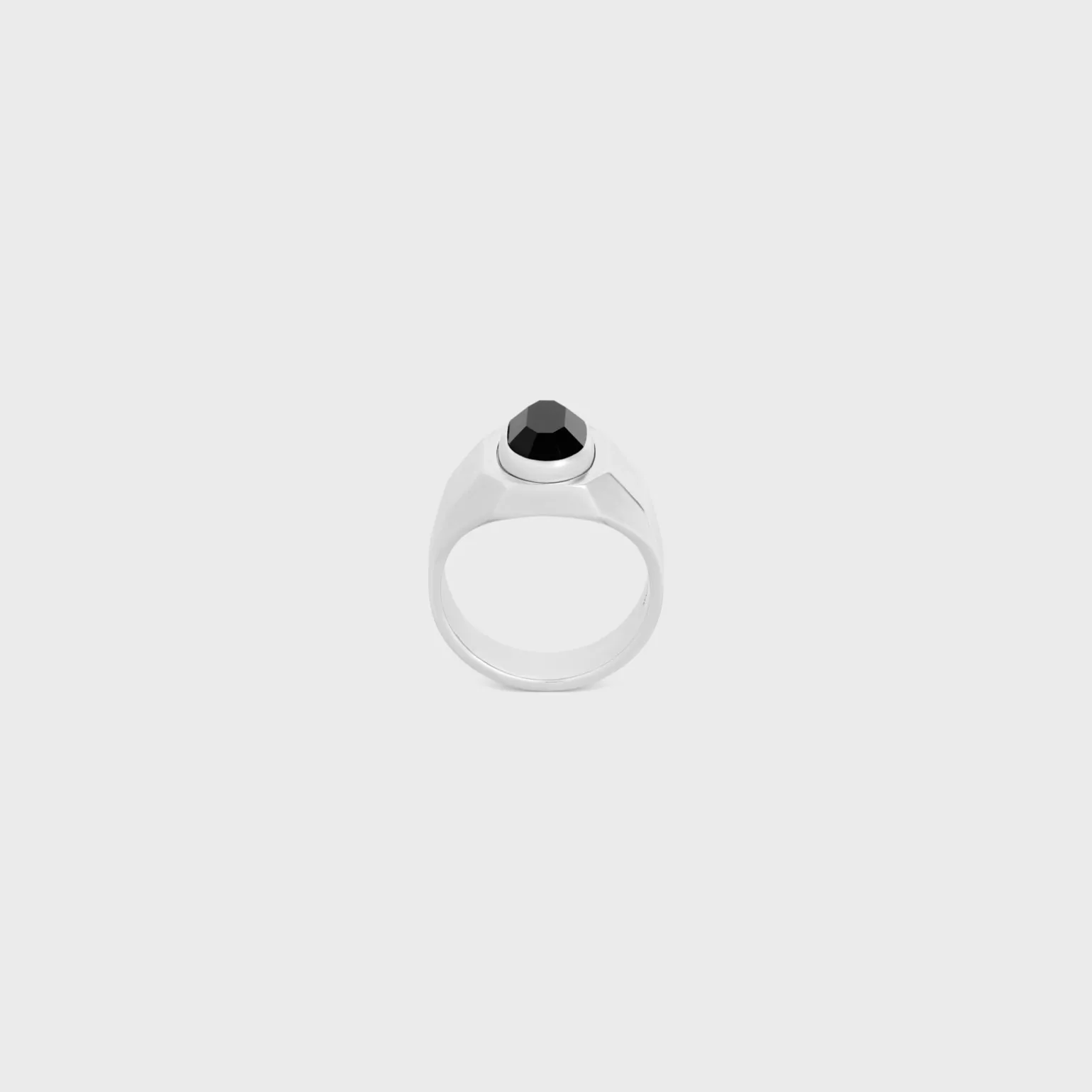 Celine Bevelled Signet Ring in Onyx and Sterling Silver with Rhodium finish