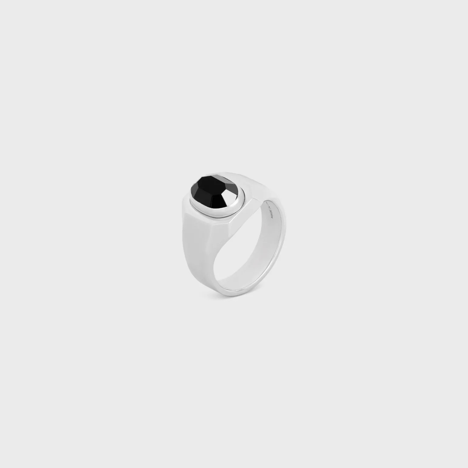 Celine Bevelled Signet Ring in Onyx and Sterling Silver with Rhodium finish