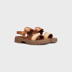 CELINE CLEA TRIOMPHE SANDAL in Raffia & Calfskin