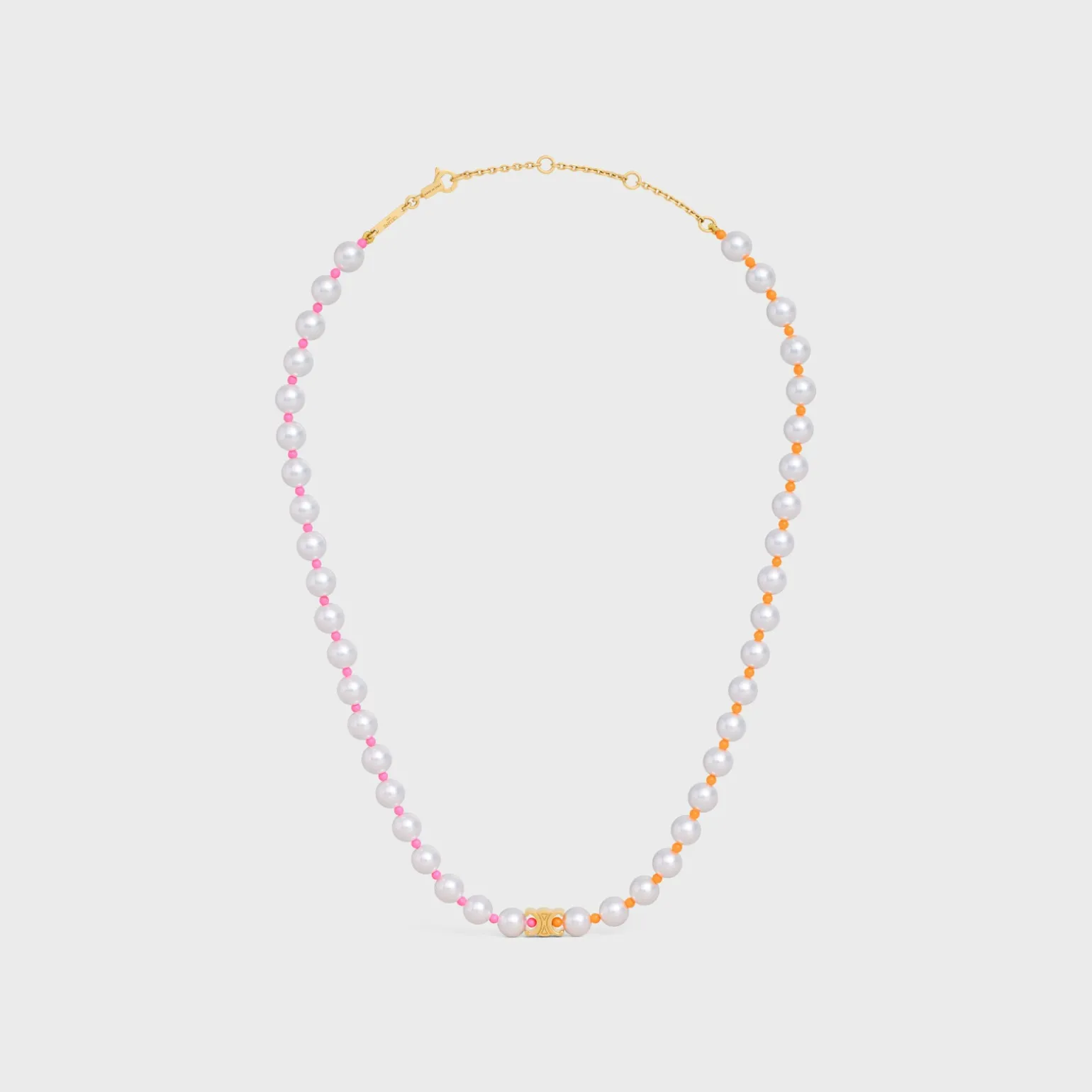 Celine Plage Pearl Necklace in Brass with Gold Finish and Resin Pearls