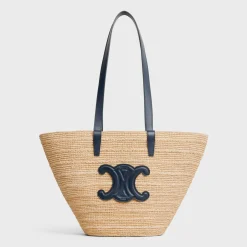 MEDIUM SUPPLE CELINE CLASSIC PANIER in Raffia and calfskin