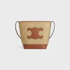 SMALL BUCKET CUIR TRIOMPHE in raffia effect textile with triomphe jacquard
