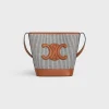 SMALL BUCKET CUIR TRIOMPHE in STRIPED TEXTILE AND CALFSKIN