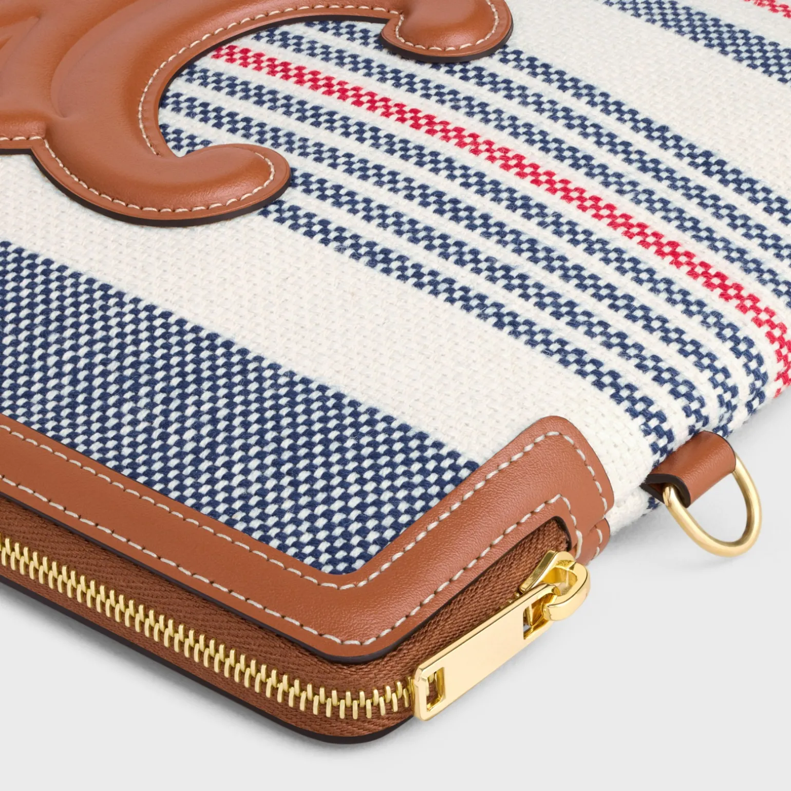 SMALL POUCH WITH STRAP in STRIPED TEXTILE AND CALFSKIN