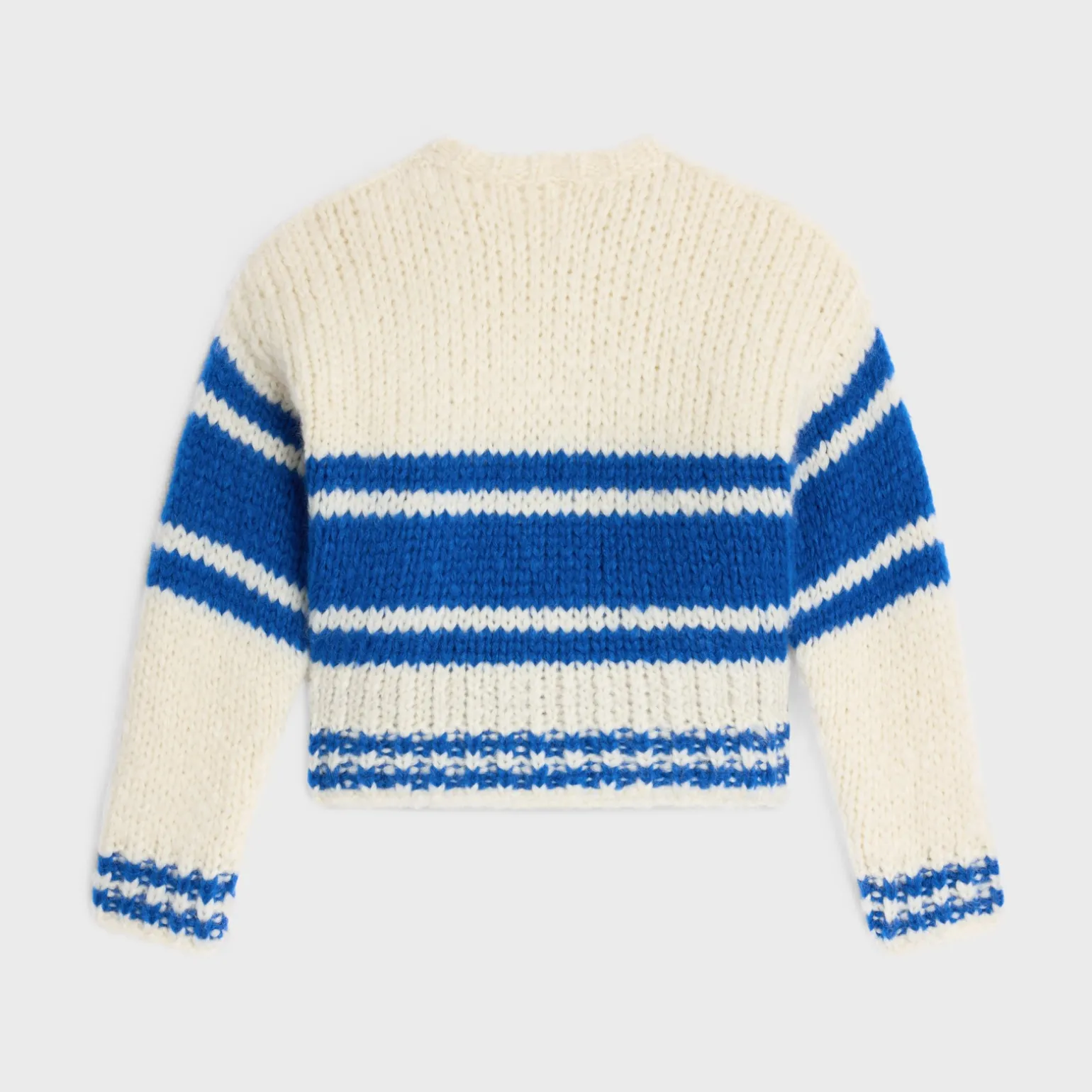 striped crew neck sweater in chunky mohair and wool
